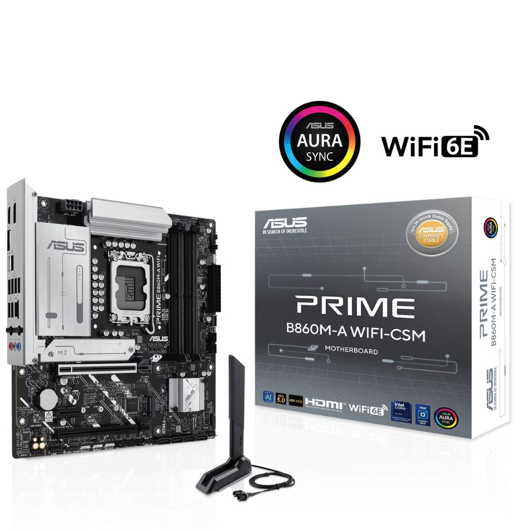 ASUS PRIME B860M-A WIFI-CSM Micro-ATX Motherboard 256GB, DDR5, 1 x PCIe 5.0,  2 x M.2 slots,  4 x SATA, WiFi 6E, 1 x HDMI, 2 x DP - Image 4