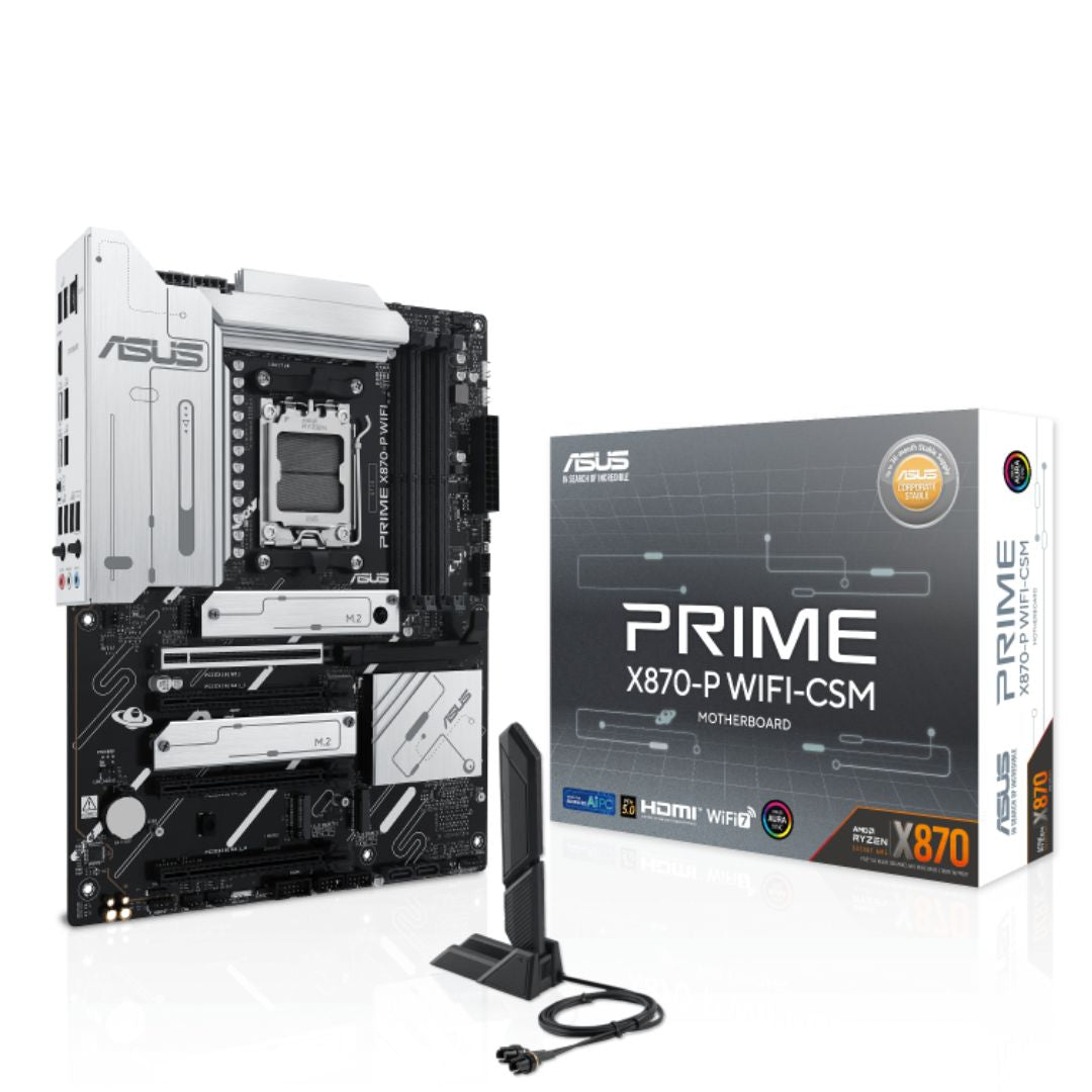 ASUS AMD PRIME X870-P WIFI-CSM (AM5) ATX Motherboard, DDR5 192GB, 1x PCIe 5.0 x16 slot, 4 x M.2 slots, 2x SATA, Wi-Fi 7, 1 x HDMI - Image 4