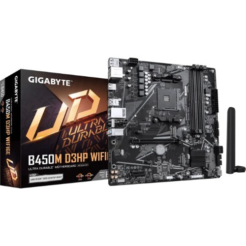 Gigabyte B450M D3HP WIFI6E AMD Ryzen Gen3 AM4 mATX Motherboard 4xDDR4 3xPCIE 1xM.2 DVI HDMI RAID GbE LAN 4xSATA 2xUSB3.1 8xUSB2.0 CF (LS) - Image 1