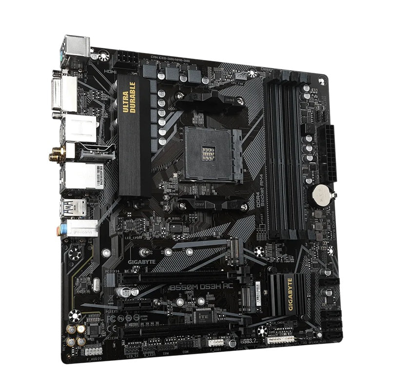 Gigabyte B550M DS3H AC AM4 Ryzen mATX Motherboard, 4x DDR4, 3x PCI-e, 2x M.2, 4x SATA III, RAID 0/1/10, 4x USB 3.2, 4x USB 2.0 - Image 2