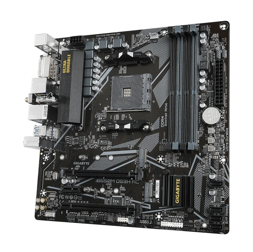 Gigabyte B550M DS3H AC AM4 Ryzen mATX Motherboard, 4x DDR4, 3x PCI-e, 2x M.2, 4x SATA III, RAID 0/1/10, 4x USB 3.2, 4x USB 2.0 - Image 3