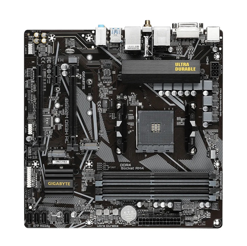 Gigabyte B550M DS3H AC AM4 Ryzen mATX Motherboard, 4x DDR4, 3x PCI-e, 2x M.2, 4x SATA III, RAID 0/1/10, 4x USB 3.2, 4x USB 2.0 - Image 5