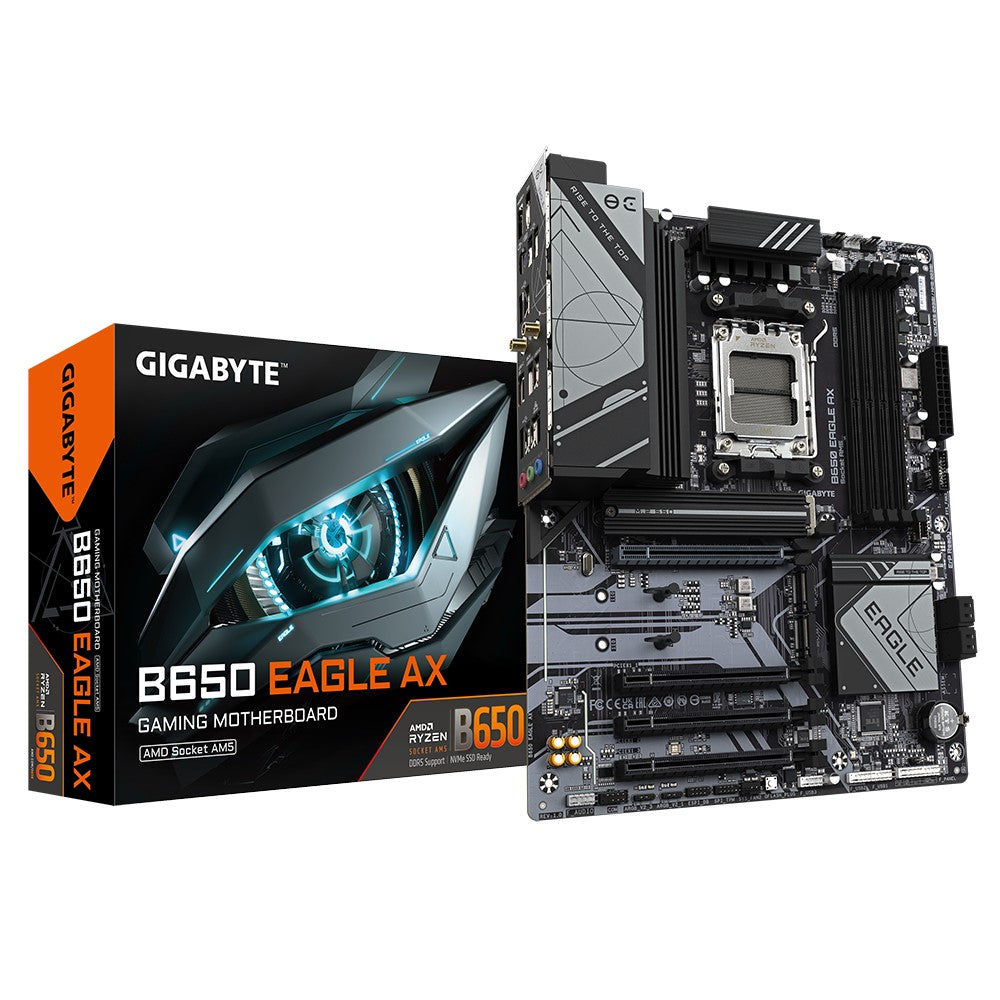 Gigabyte B650 EAGLE AX, AM5, 4 x DDR5 up to 256 GB,  1 x HDMI port, 4x PCI Express x16, 3x  M.2. 4x USB 3.2 - Image 1