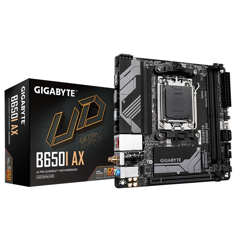 Gigabyte B650I AX Motherboard 2x DDR5~96GB,1x PCIe x16, 1x M.2, 2x SATA 6, 3x USB 3.2, 1x USB-C, 4x USB 2.0 - Image 1