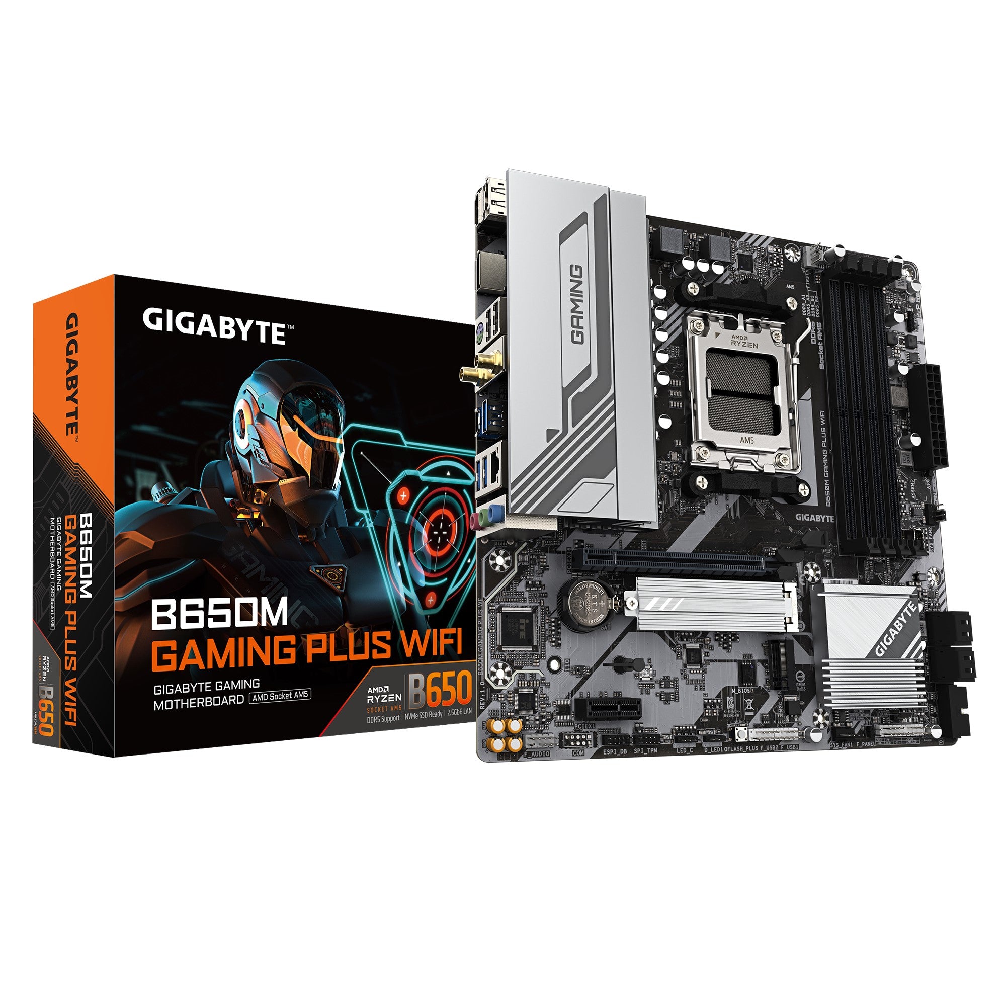 Gigabyte B650M GAMING PLUS WIFI, AMD AM5, 4 x DDR5up to 256 G, 1 x HDMI, 1 x PCI Express x16, 2 x M.2, 4 x SATA, 4 x USB 3.2 - Image 1