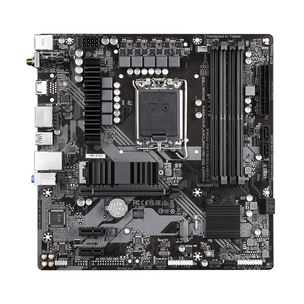 Gigabyte B760M DS3H AX DDR4 Intel LGA 1700 m-ATX Motherboard, 4x DDR4 ~128GB, 1x PCI-E x16, 1x PCI-E x1, 2x M.2, 4x SATA, 3x USB 3.2, 2x USB 2.0, 1x T - Image 2