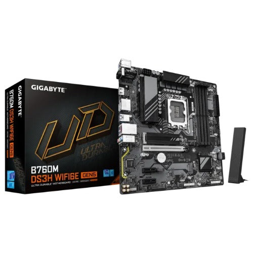 Gigabyte B760M DS3H WIFI6E GEN5 Intel LGA 1700 mATX Motherboard, 4x DDR5 ~256GB, 1x PCI-E x16, 2x M.2, 4x SATA,  5x USB 3.2, 6x USB 2.0 - Image 1