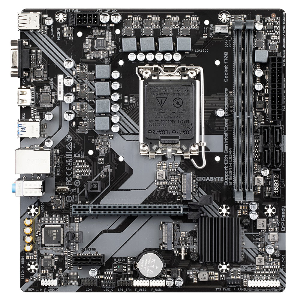 Gigabyte B760M H DDR4 Intel LGA 1700 m-ATX Motherboard, 2x DDR4 ~64GB, 1x PCI-E x16, 2x M.2, 4x SATA, 3x USB 3.2, 2x USB 2.0, - Image 2