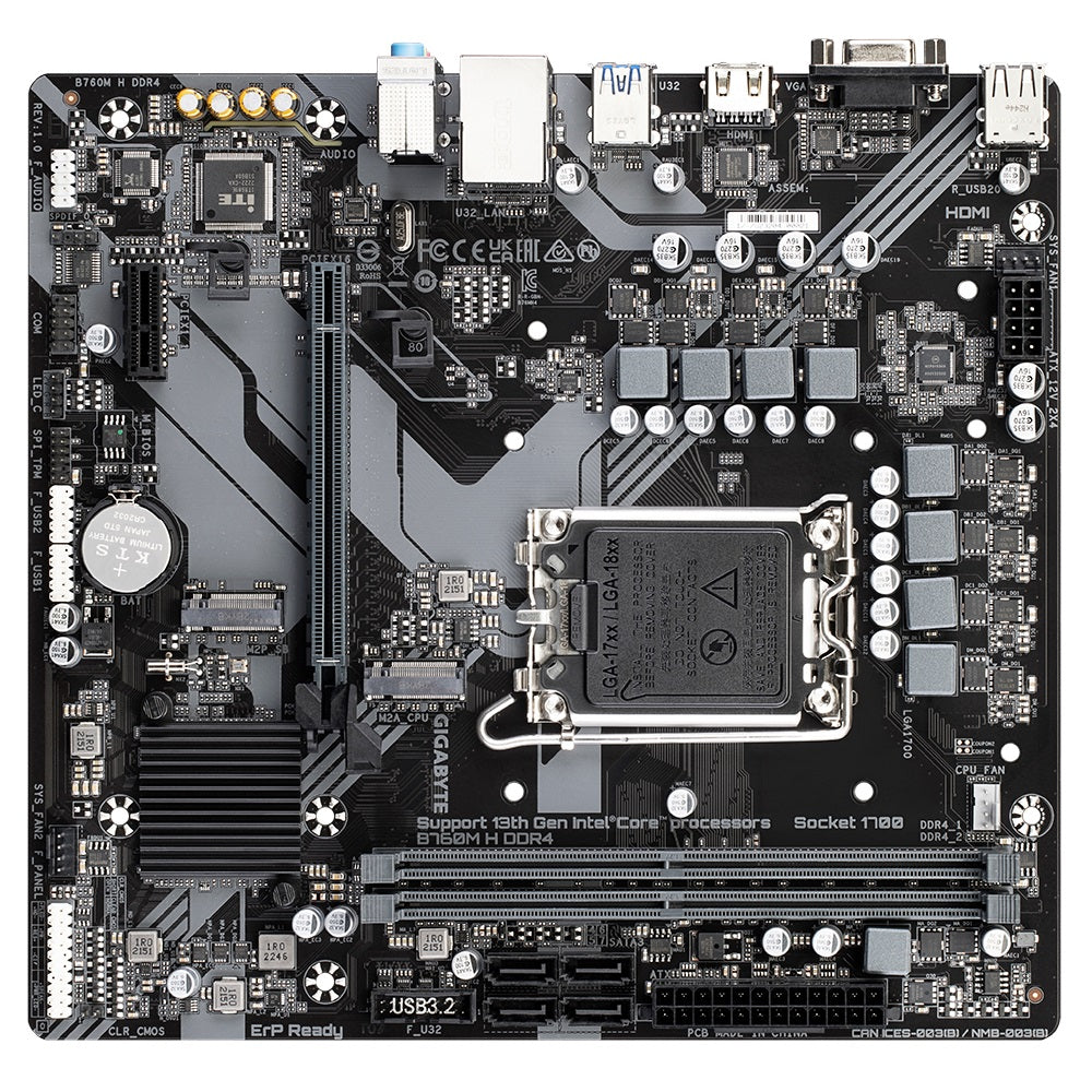 Gigabyte B760M H DDR4 Intel LGA 1700 m-ATX Motherboard, 2x DDR4 ~64GB, 1x PCI-E x16, 2x M.2, 4x SATA, 3x USB 3.2, 2x USB 2.0, - Image 4