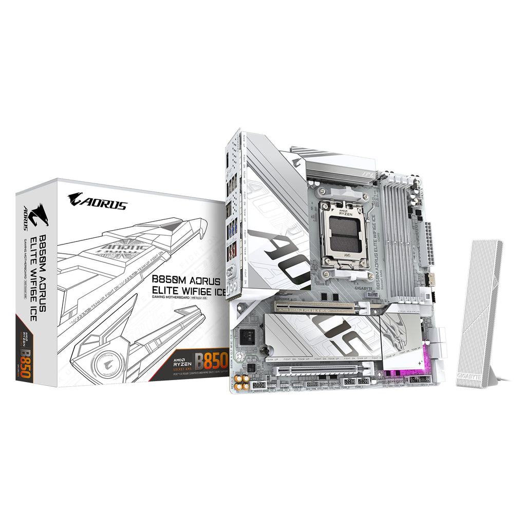 (LS) Gigabyte B850M A ELT WF6E ICE, AMD AM5, 4 x DDR5 up to 256 GB, 1 x HDMI, 1 x PCI Express x16, 2 x M.2, 4 x SATA,  9 x USB 3.2 - Image 1