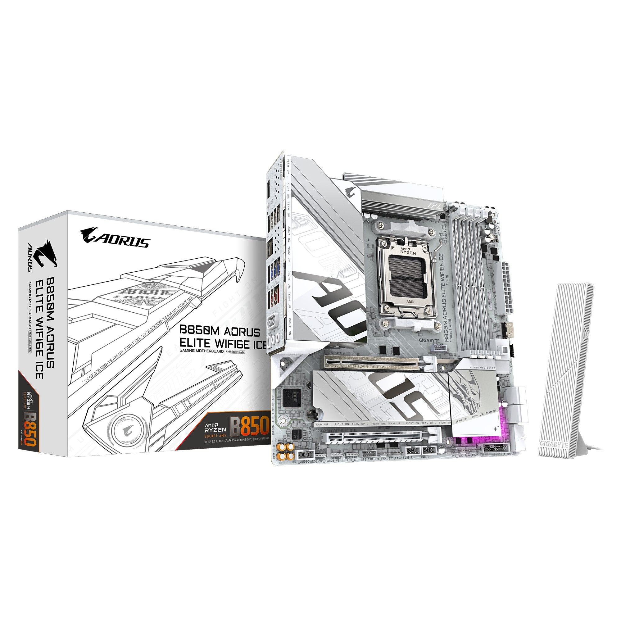 (LS) Gigabyte B850M A ELT WF6E ICE, AMD AM5, 4 x DDR5 up to 256 GB, 1 x HDMI, 1 x PCI Express x16, 2 x M.2, 4 x SATA,  9 x USB 3.2 - Image 1