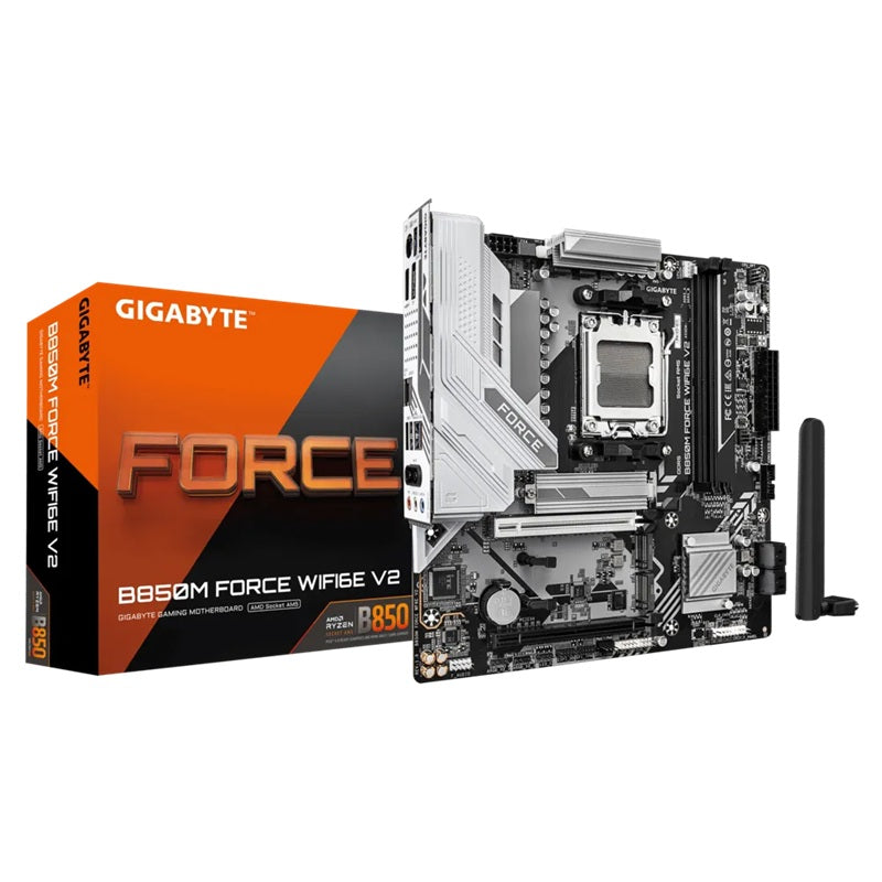 Gigabyte B850M FORCE  WIFI6E V2, AMD AM5, 2 x DDR5 up to 128 GB, 1 x HDMI, 2 x PCI Express x16, 3 x M.2, 5x USB 3.2, 6x USB 2.0, 5GbE LAN - Image 1