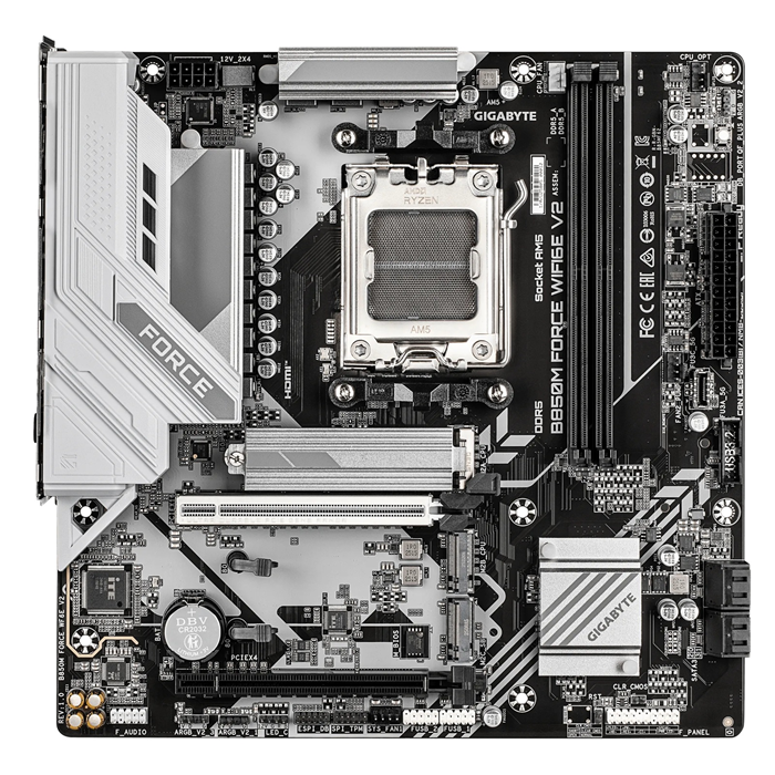 Gigabyte B850M FORCE  WIFI6E V2, AMD AM5, 2 x DDR5 up to 128 GB, 1 x HDMI, 2 x PCI Express x16, 3 x M.2, 5x USB 3.2, 6x USB 2.0, 5GbE LAN - Image 2