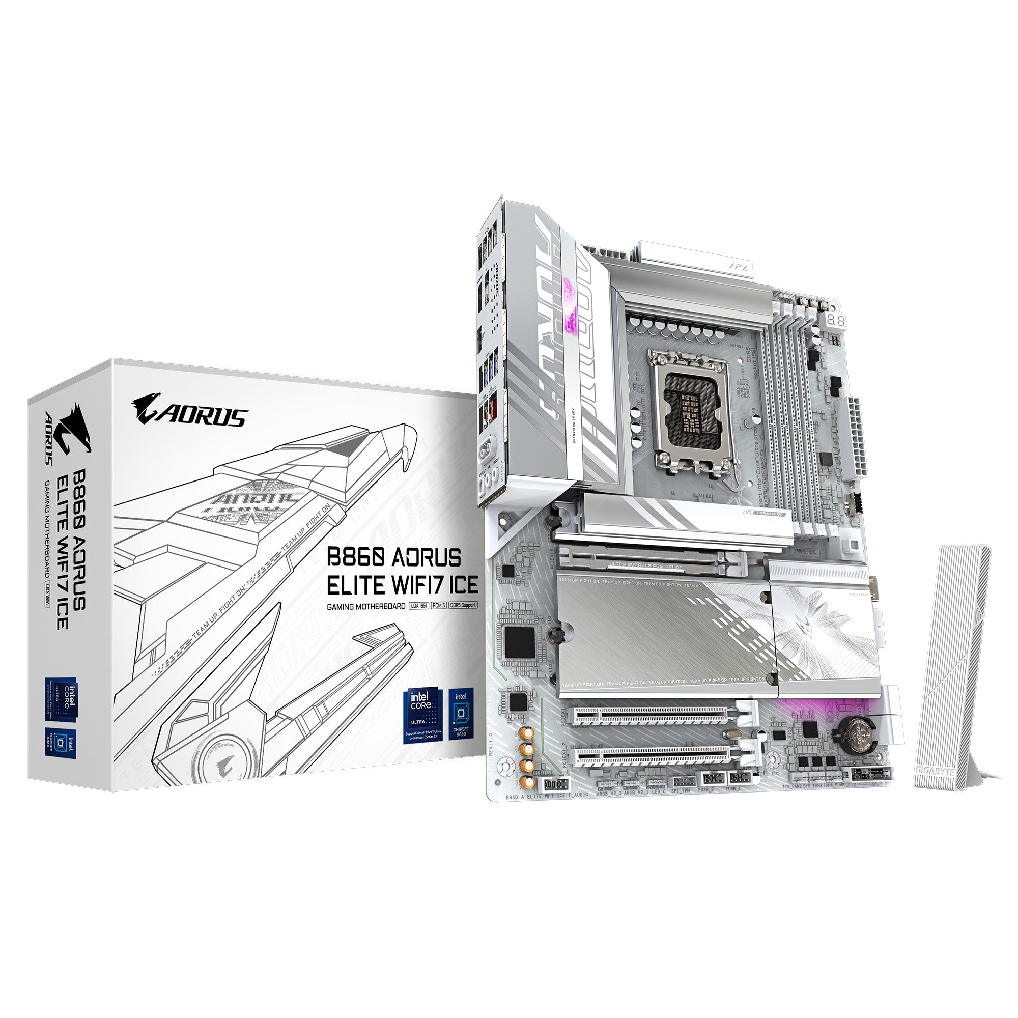 (LS) Gigabyte M/B B860 A ELITE WF7 ICE 1.0, Intel ® B860, 4 x DDR5 up to 256 GB, 2x HDMI, 3 x PCI Express x16, 3 x M.2, 4 x SATA, 6 x USB 3.2 - Image 1