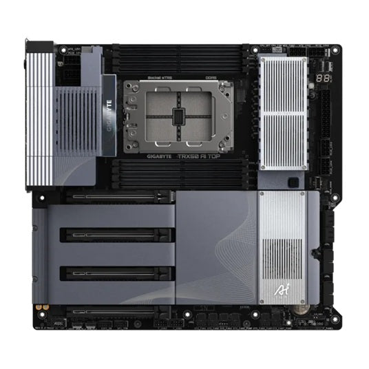 Gigabyte TTRX50 AI TOP AMD Ryzen Motherboard, sTR5 Threadripper, DDR5 ECC RDIMM up to 2TB, PCIe 5.0, USB4, Wi-Fi 7, Dual 10GbE, E-ATX - Image 2