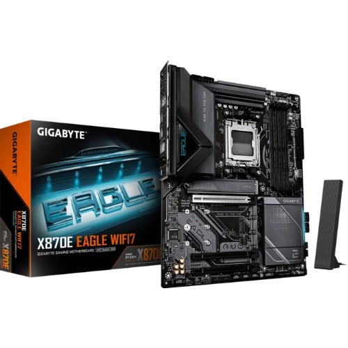 Gigabyte X870E EAGLE WIFI7 AM5 ATX, Ryzen 9000/8000/7000, 4×DDR5 256GB, PCIe 5.0 M.2, USB4, Wi-Fi 7, 5GbE LAN, ALC1220, HDMI, Q-Flash Plus - Image 1