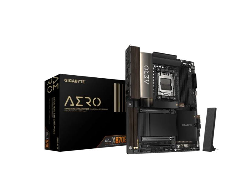 Gigabyte X870E AERO X3D DK WOOD AM5 DDR5 256GB USB4 Wi-Fi7 MT7927, RZ738 5GbE PCIe5 M.2 PCIe5/4 HDMI ALC1220 ATX - Image 1