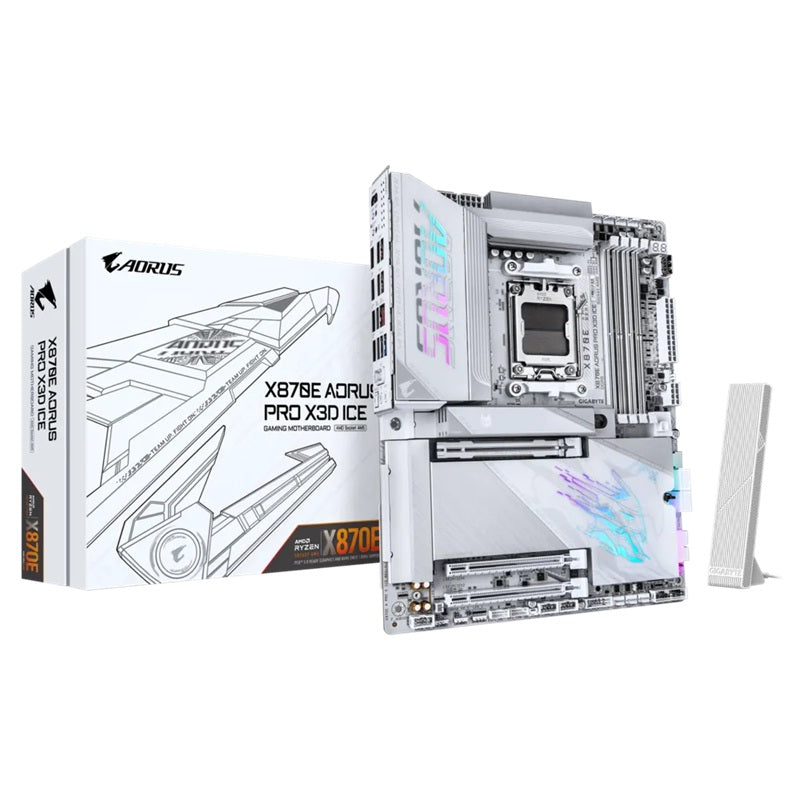 Gigabyte X870E A PRO X3D ICE: AM5, DDR5 256GB, ALC1220, 5GbE LAN, Q-Flash, Smart Backup, GCC, ATX, Win11, Ryzen 7000–9000 - Image 1