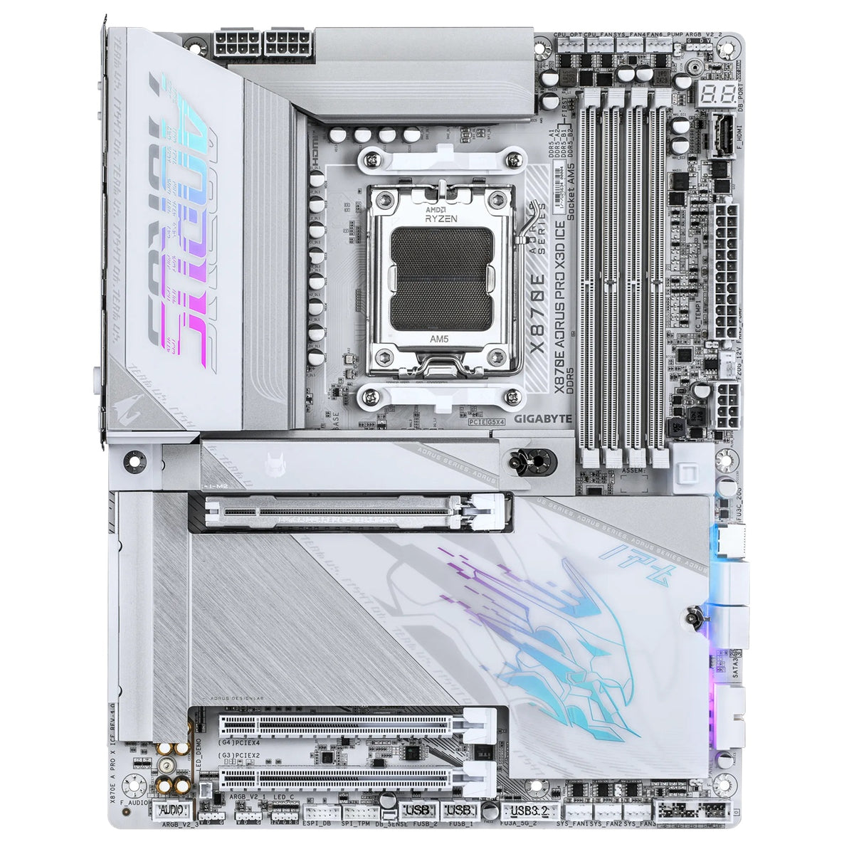 Gigabyte X870E A PRO X3D ICE: AM5, DDR5 256GB, ALC1220, 5GbE LAN, Q-Flash, Smart Backup, GCC, ATX, Win11, Ryzen 7000–9000 - Image 2