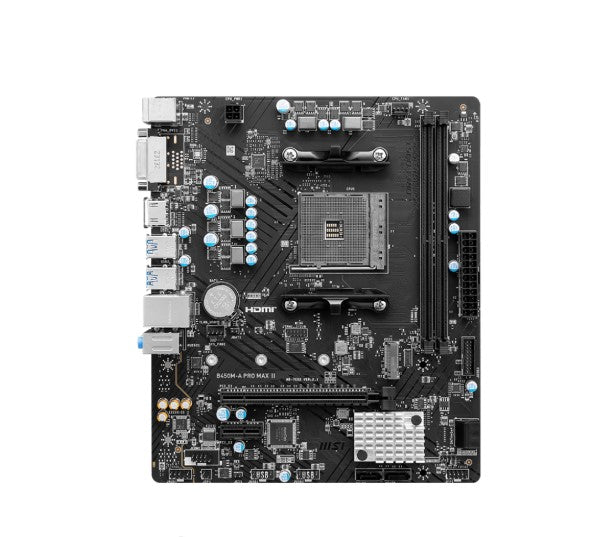 MSI B450M-A PRO MAX II AMD M-ATX Motherboard - AM4 Ryzen, 2xDDR4-max64GBCapacity,1xPCIe x16slot, 4xSATA 6Gb, 6xUSB3.0, 6xUSB2.0, DVI-D HDMI, 2.5G LAN - Image 2