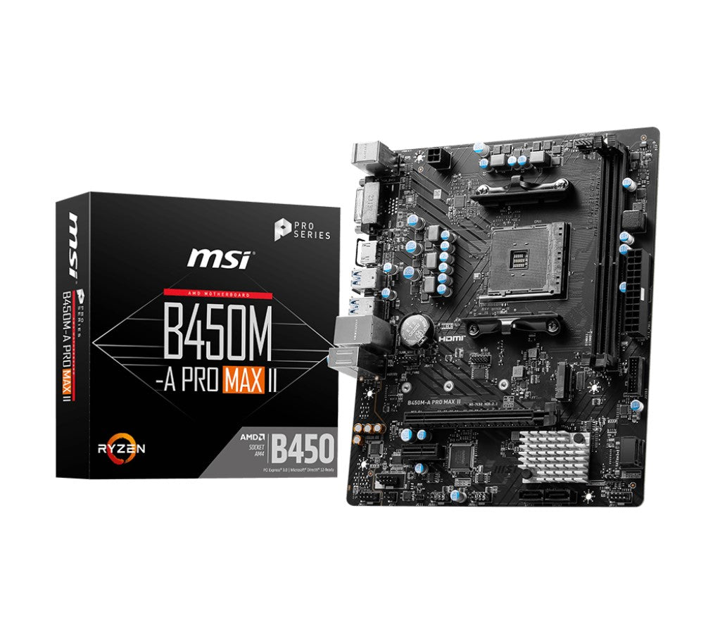 MSI B450M-A PRO MAX II AMD M-ATX Motherboard - AM4 Ryzen, 2xDDR4-max64GBCapacity,1xPCIe x16slot, 4xSATA 6Gb, 6xUSB3.0, 6xUSB2.0, DVI-D HDMI, 2.5G LAN - Image 4