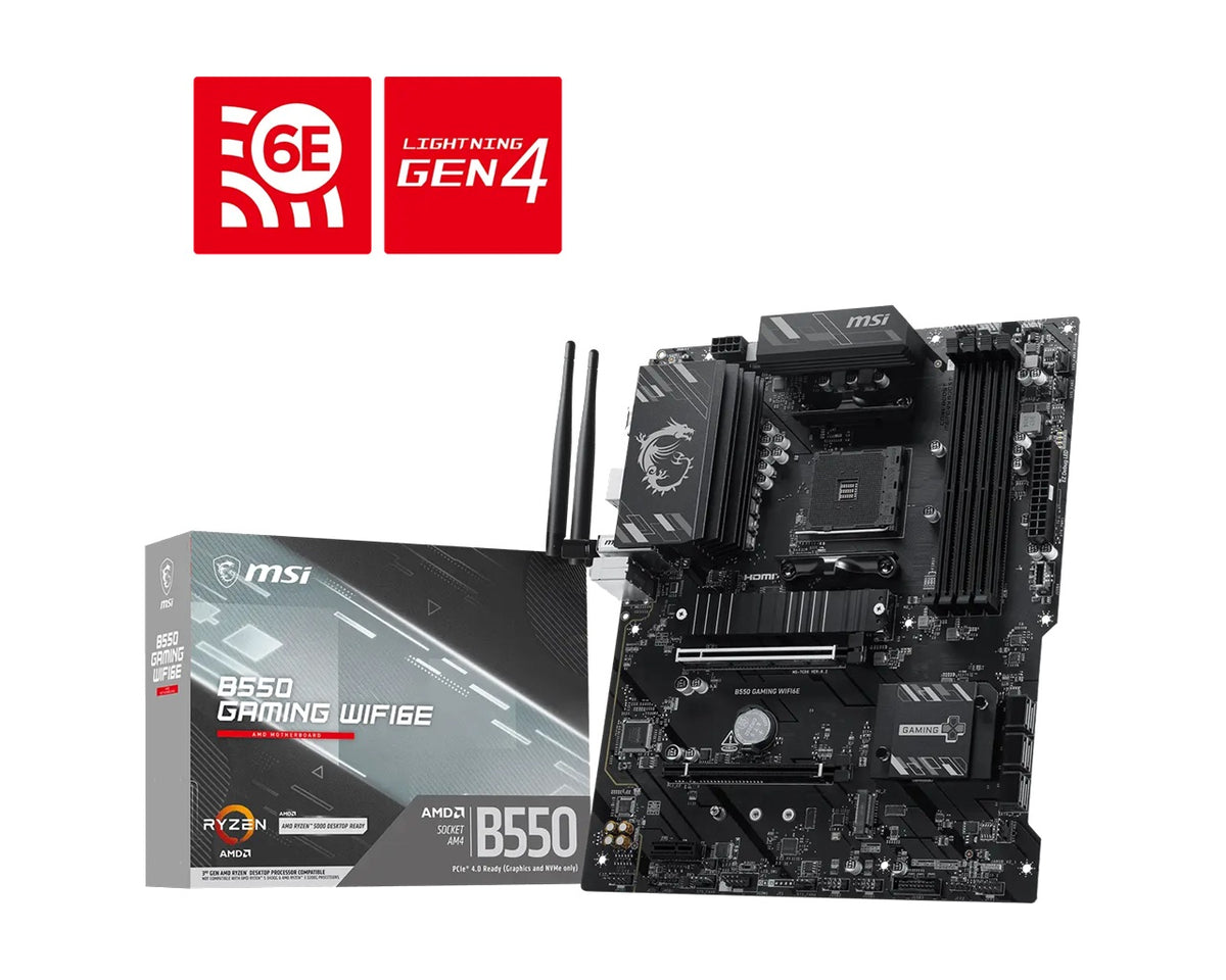 MSI B550 GAMING WIFI6E, AMD B550, AM4, Ryzen 5000/3000, DDR4 128GB, PCIe 4.0, 2x M.2, Wi-Fi 6E, 1Gb LAN, USB 10Gbps, ATX, 4866+MHz OC, RGB, 7.1 Audio - Image 5