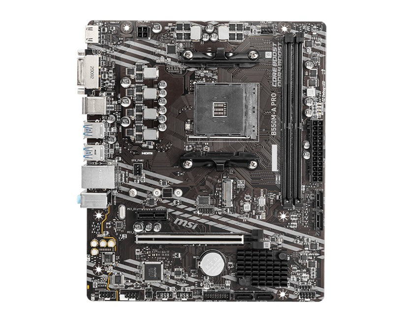 MSI B550M-A PRO Motherboard AMD Ryzen AM4, 2xDDR4, support up to 64GB, 1xPCIe 4.0/3.0 x16 slot, 2xSATA 6Gb, 6xUSB3.0, 6xUSB2.0, DVI-D, HDMI - Image 2