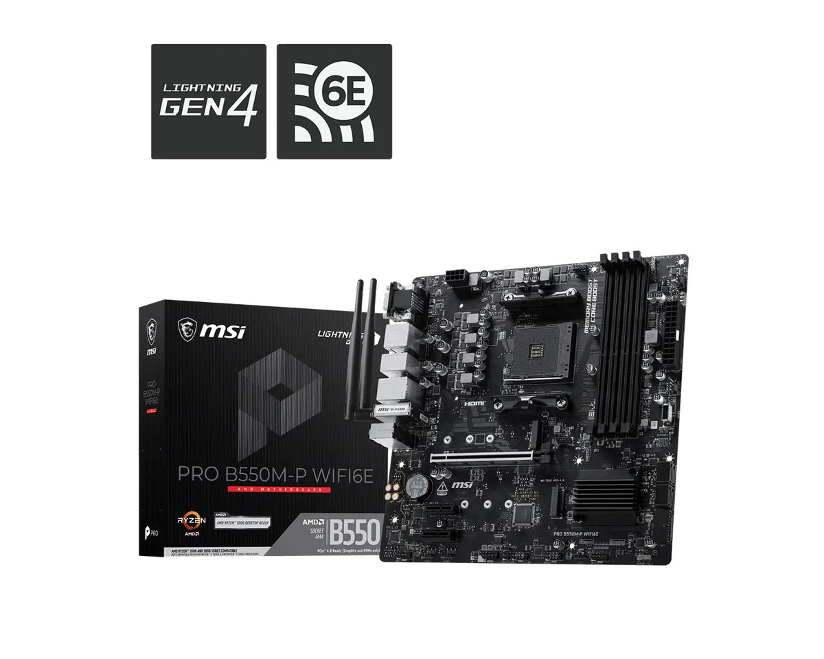 MSI PRO B550M-P WIFI6E, AMD B550, AM4, DDR4 128GB, PCIe 4.0, 2x M.2, Wi-Fi 6E, 1Gb LAN, USB Type-C. - Image 1
