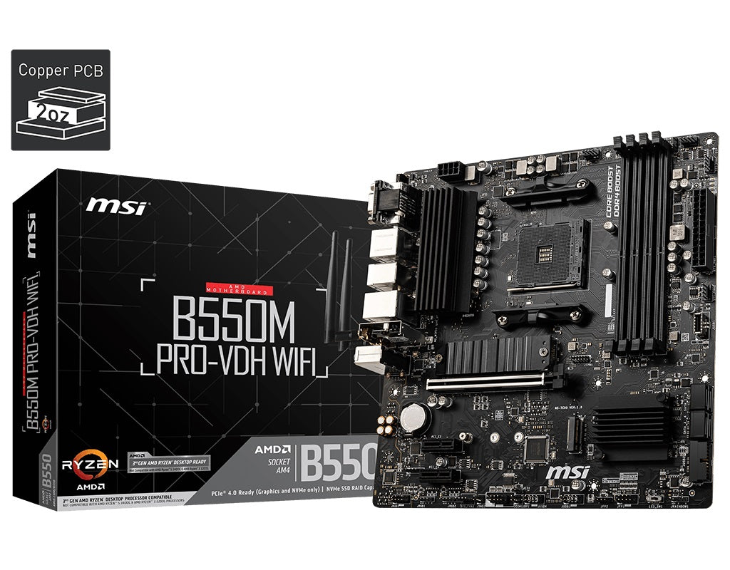 MSI B550M PRO-VDH WIFI Motherboard AMD Ryzen AM4, 4xDDR4, support up to 128GB, 1xPCIe 4.0/3.0 x16 slot, 4xSATA 6Gb, 7xUSB3.2, 6xUSB2.0, LAN, HDMI - Image 5