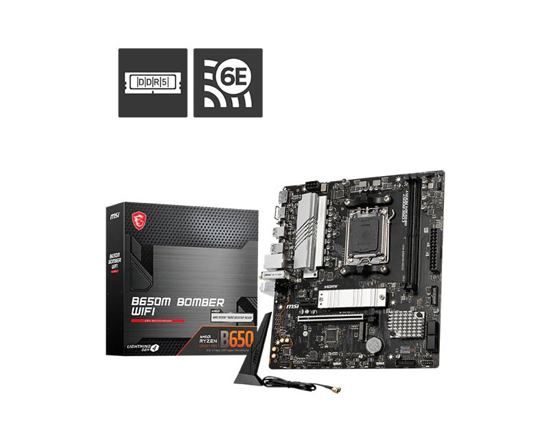 MSI B650M BOMBER WIFI AMD AM5 MATX Motherboard, 2x DDR5 ~128GB, 1x PCI-E x16, 2x M.2, 4x SATA,  6x USB 2.0 - Image 1
