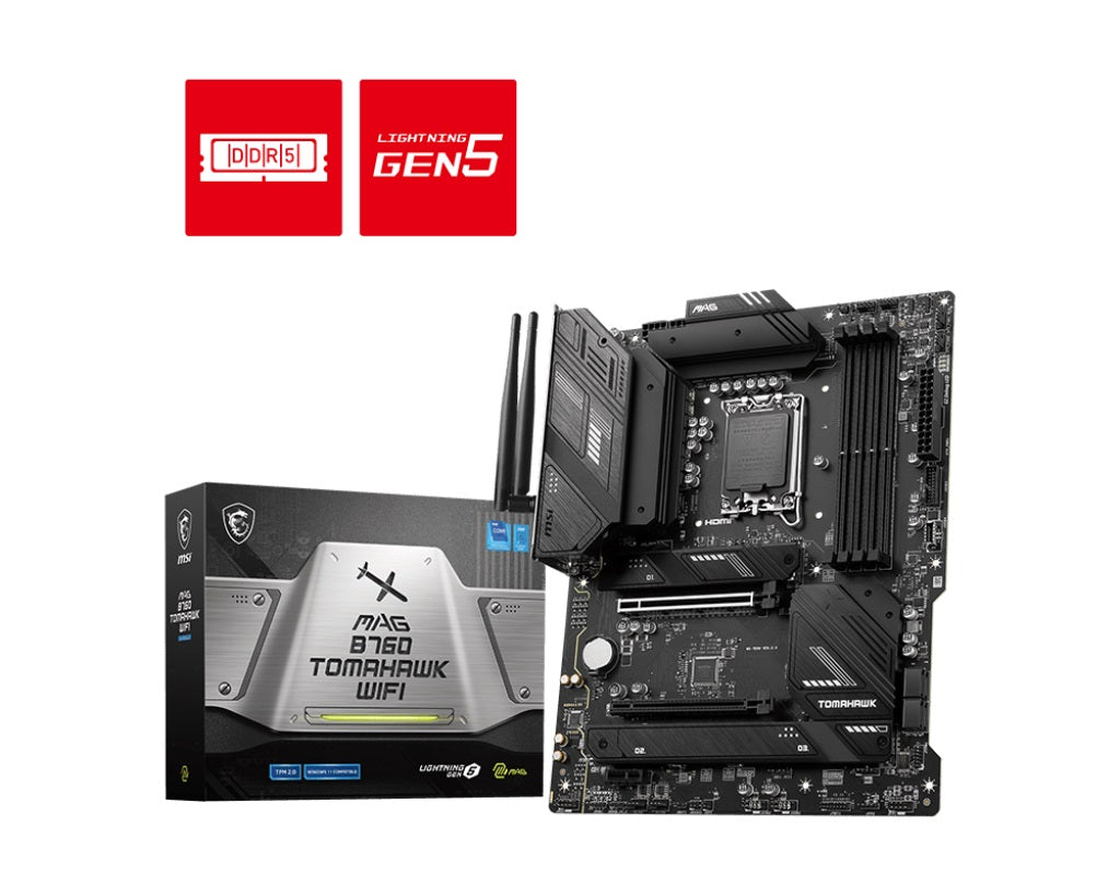 MSI MAG B760 TOMAHAWK WIFI ATX Motherboard, 4x DDR5~192GB, 2x PCI-E x 16, 1x PCI-E x 1,  3x M.2, 4x SATA, 4x USB 3.2 , 4x USB 2.0, 1x USB Type C - Image 5