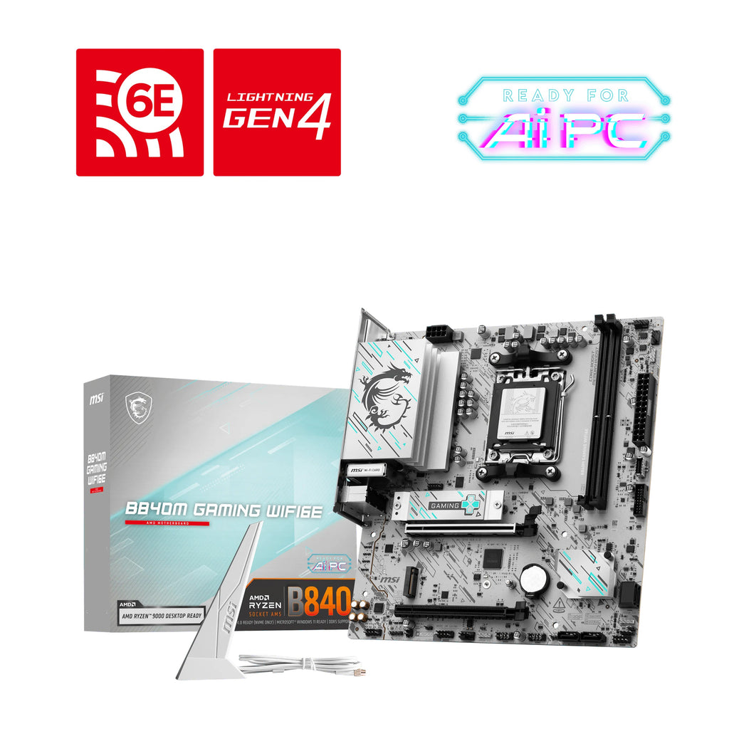 MSI B840M GAMING WIFI6E, AMD B840, AM5, 2xDDR5 128GB, PCIe 4.0 x16, 2xM.2 PCIe4, 2.5G LAN, Wi-Fi 6E, USB 5G, HDMI/DP, 2yr wty - Image 1