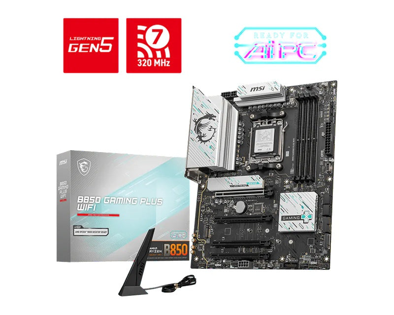 MSI B850 GAMING PLUS WIFI, AM5, B850, DDR5 8200+OC, PCIe 5.0, M.2 Gen5/Gen4, WiFi 7, 5Gb LAN, USB 10G/5G, SATA, 7.1 Audio, 2yr wty - Image 5