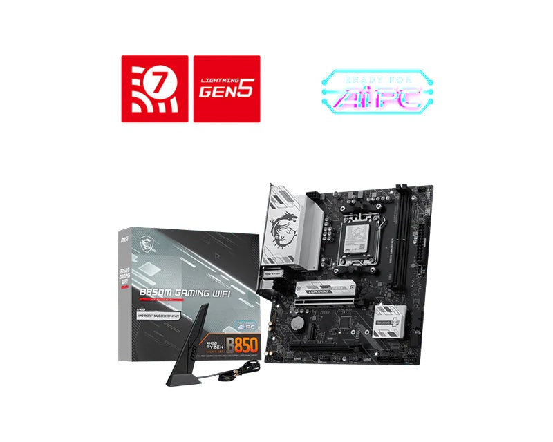 MSI B850M GAMING WIFI, AMD AM5, B850, DDR5 8200+ MT/s, PCIe 5.0 x16, M.2 Gen5, 5G LAN, Wi-Fi 7, Bluetooth 5.4, USB-C, 7.1 Audio - Image 1