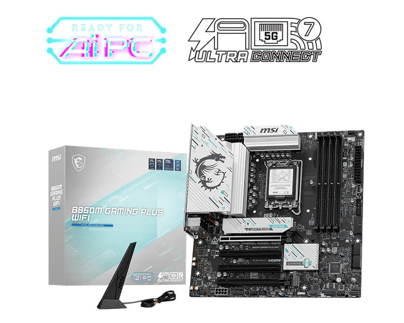 MSI B860M GAMING PLUS WIFI, INTEL B860, 4x DDR5 256GB, 1x HDMI, 4x PCI-E x16, 3x M.2, 4x SATA, 6x USB 2.0, Intel® Killer™ BE1750x Wi-Fi 7 - Image 1