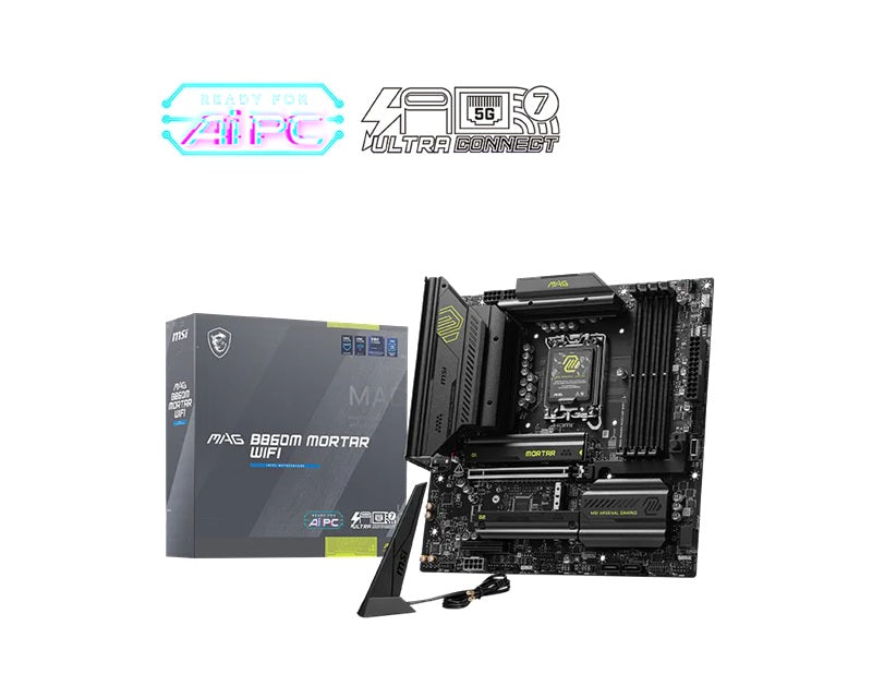 MSI MAG B860M MORTAR WIFI, INTEL B860, 4x DDR5 256GB, 1x HDMI, 1x PCI-E x16, 1x PCI-E x4, 3x M.2, 4x SATA 6G, 8x USB 2.0, Intel Killer BE1750x Wi-Fi 7 - Image 1