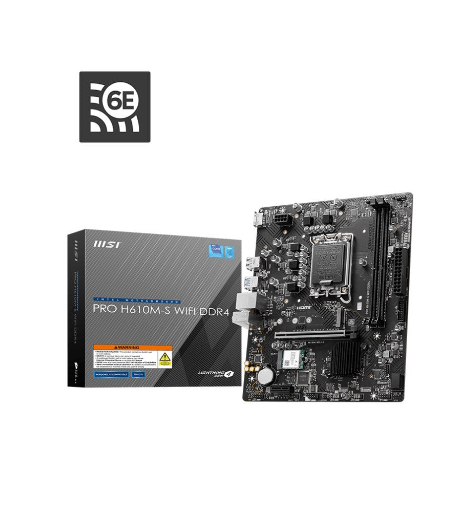 MSI PRO H610M-S WIFI DDR4 Intel LGA 1700 mATX Motherboard 2x DDR4~64GB,1x PCIe x16,1x PCIe x1,1x M.2,2x SATA 6G,8x USB2.0 - Image 4