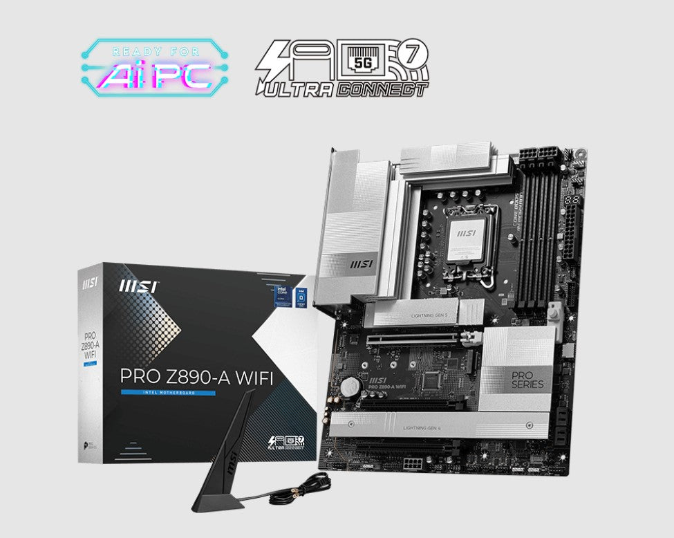 MSI PRO Z890-A WIFI INTEL Z890  Motherboard, 4x DDR5 256GB, 3x PCI-E x 16, 4x M.2, 4x SATA 6G, 7x USB 3, 3x USB-C - Image 1