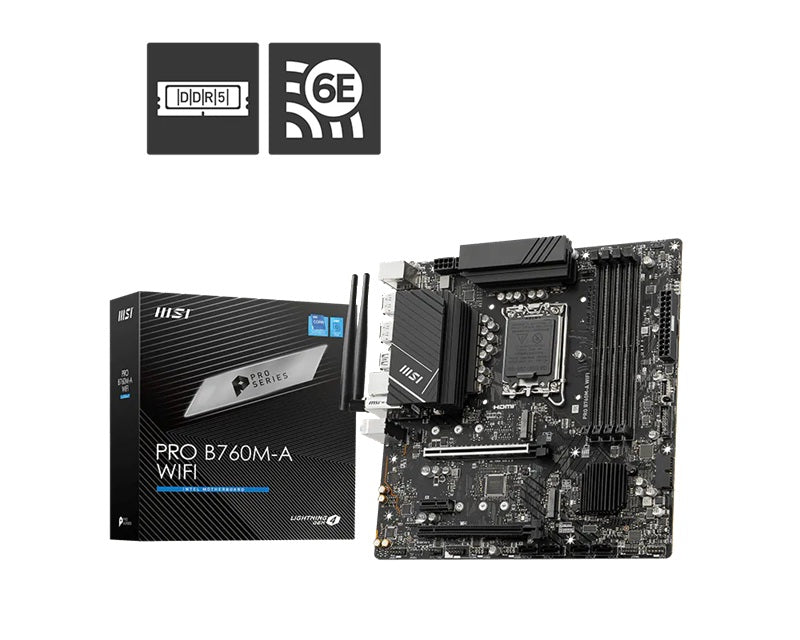 MSI PRO B760M-A WIFI DDR5, LGA1700, B760, 4xDDR5 6800+, 2xM.2, WiFi 6E, BT5.3, 2.5G LAN, 2yr wty - Image 1