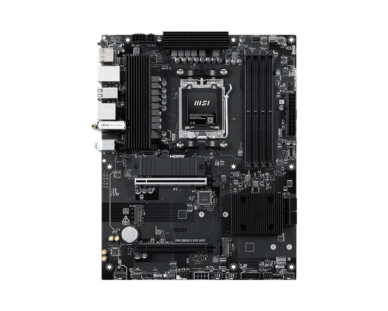 MSI PRO B850-S EVO WIFI, AMD B850, AM5, Ryzen 9000/8000/7000, 4xDDR5 256GB 8200+MT/s OC, PCIe 5.0 x16, 3xM.2, 5G LAN, Wi-Fi 7, 3yr wty - Image 2