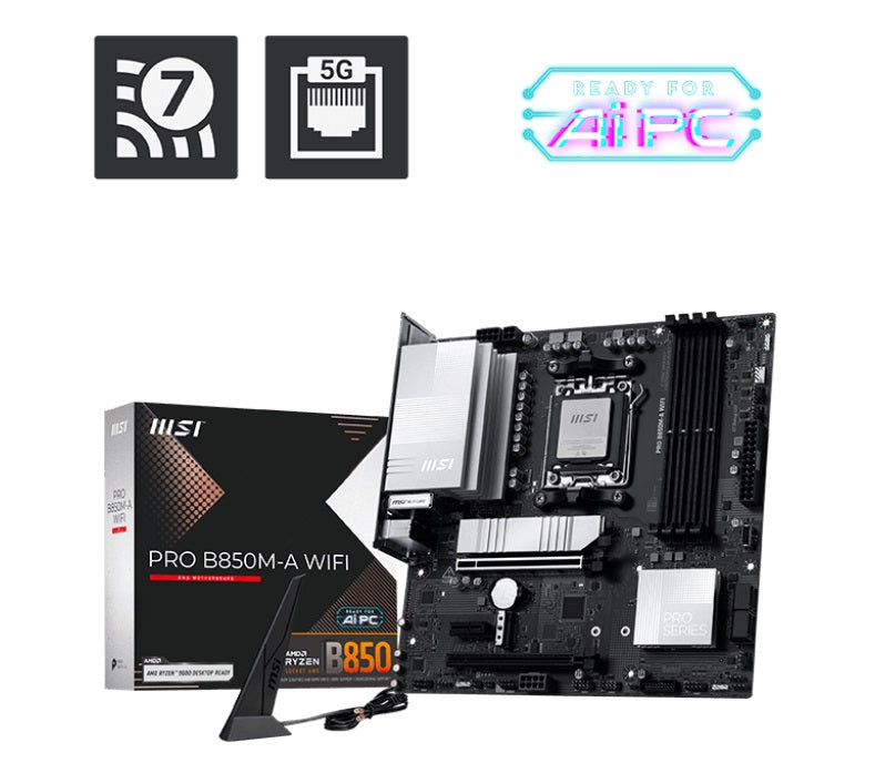 MSI PRO B850M-A WIFI, AM5, 4x DDR5 256GB, 1x HDMI, 1x PCI-E x16 slot, 3x M.2,4x USB2.0, 3x USB C, Wi-Fi 7 - Image 1