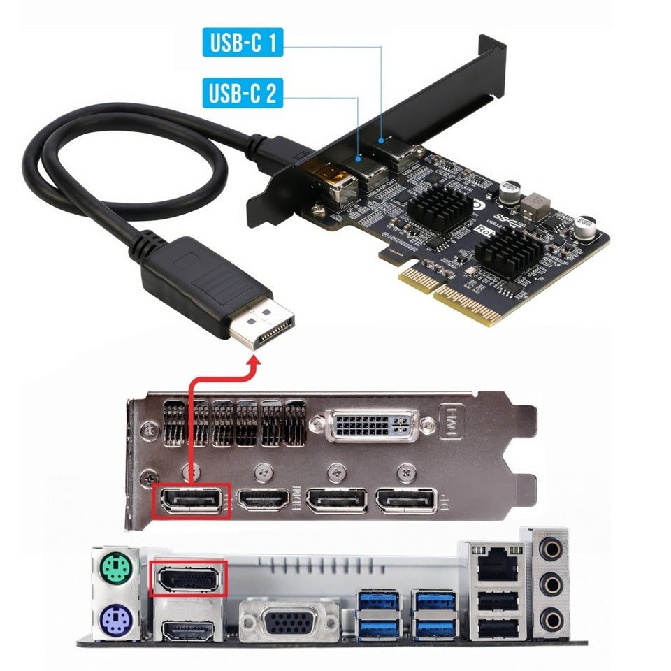 Simplecom EC365 PCIe x4 to 2-Port USB 3.2 Gen II Type-C with Mini DisplayPort Input for USB-C DP Alt Mode Expansion Card - Image 3
