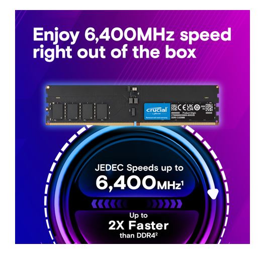 Crucial 32GB (1x32GB) DDR5 CUDIMM 6400MHZ CL52 Desktop PC Memory for Intel Core Ultra Processors AI PC - Image 2