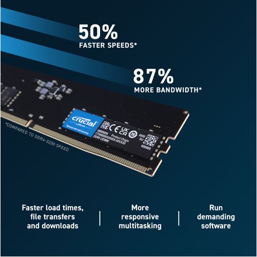 Crucial 64GB (2x32GB) DDR5 UDIMM 5600MHz CL46 Desktop PC Memory - Image 3