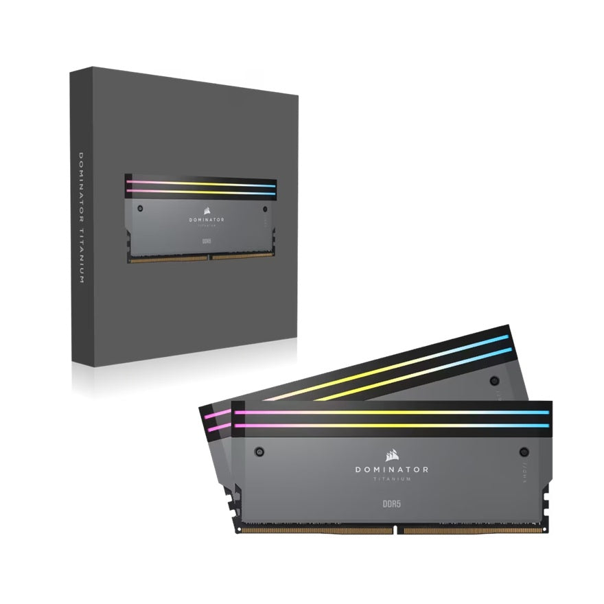 Corsair DOMINATOR® TITANIUM RGB 64GB (2x32GB) DDR5 DRAM 6000MT/s CL30 AMD EXPO & Intel XMP Memory Kit — Grey - Image 1