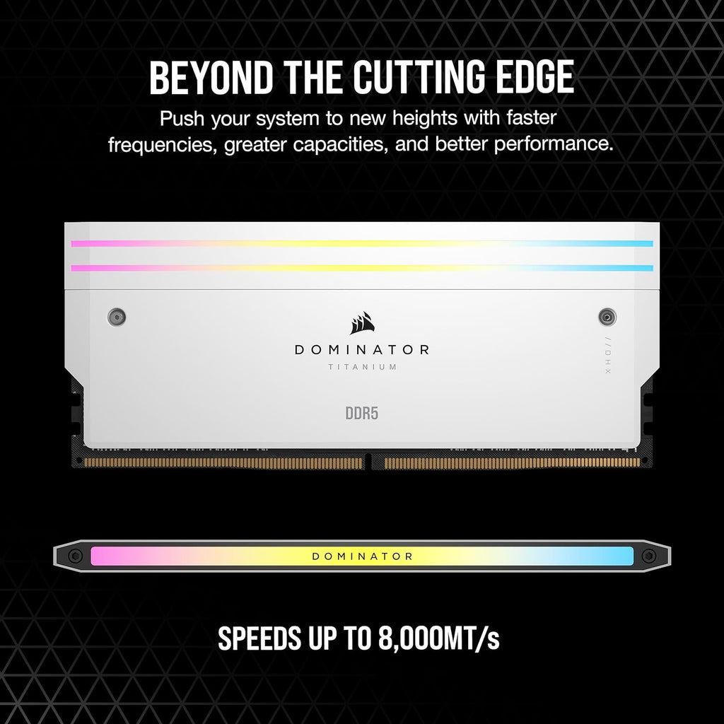 Corsair Dominator Titanium RGB 64GB (2x32GB) DDR5 DRAM 6000MT/s CL30 Intel XMP Memory Kit — White - Image 2