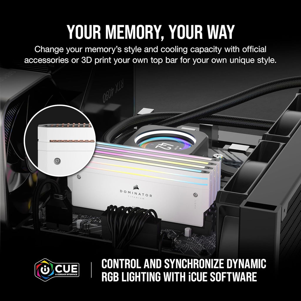 Corsair Dominator Titanium RGB 64GB (2x32GB) DDR5 DRAM 6000MT/s CL30 Intel XMP Memory Kit — White - Image 3
