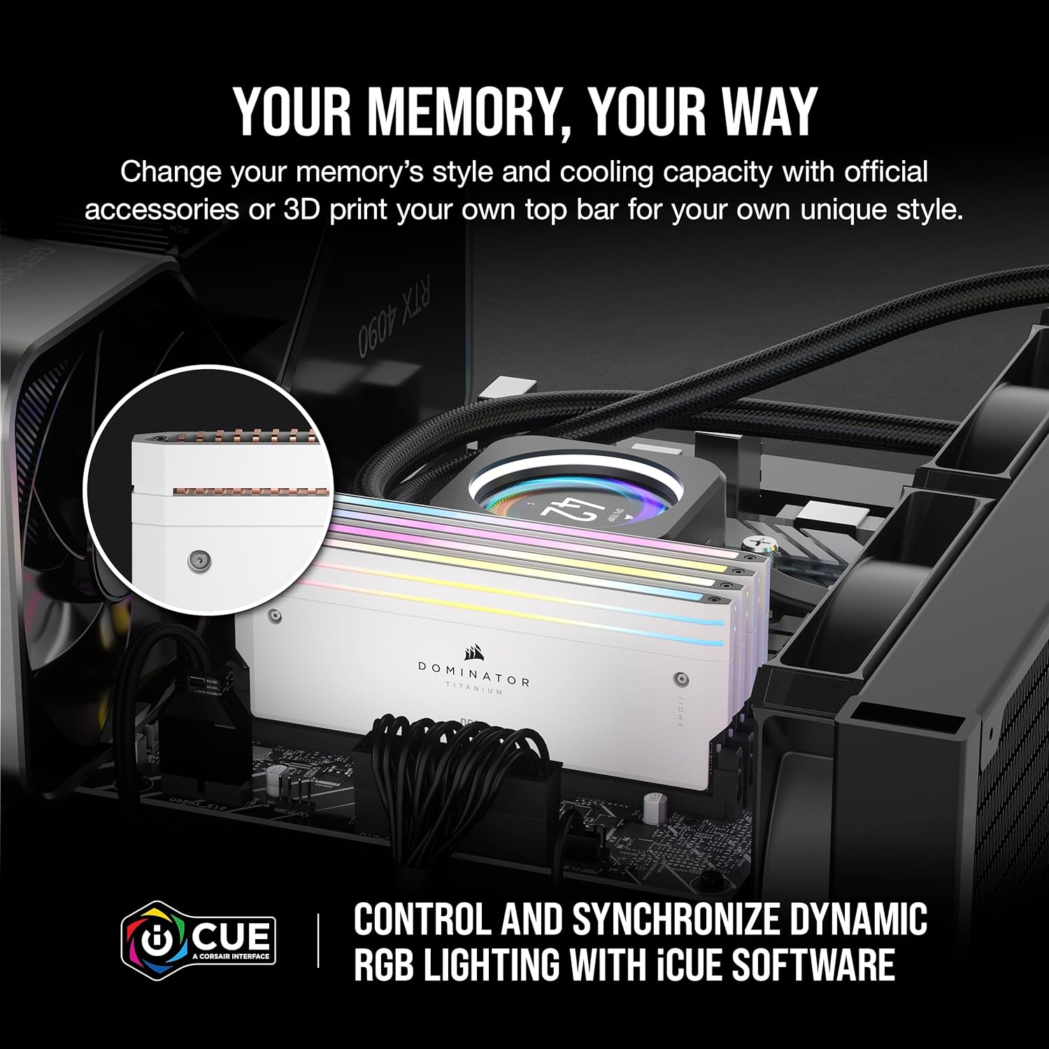 Corsair Dominator Titanium RGB 64GB (2x32GB) DDR5 DRAM 6000MT/s CL30 Intel XMP Memory Kit — White - Image 3