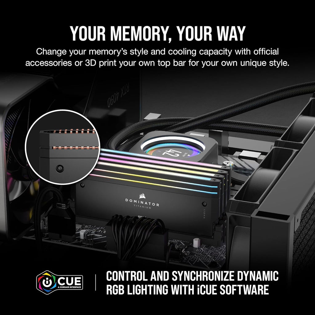 Corsair Dominator Titanium RGB 96GB (2x48GB) DDR5 DRAM 6600MT/s CL32 Intel XMP Memory Kit — Black - Image 2