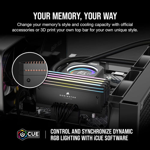 Corsair Dominator Titanium RGB 96GB (2x48GB) DDR5 DRAM 6600MT/s CL32 Intel XMP Memory Kit — Black - Image 2